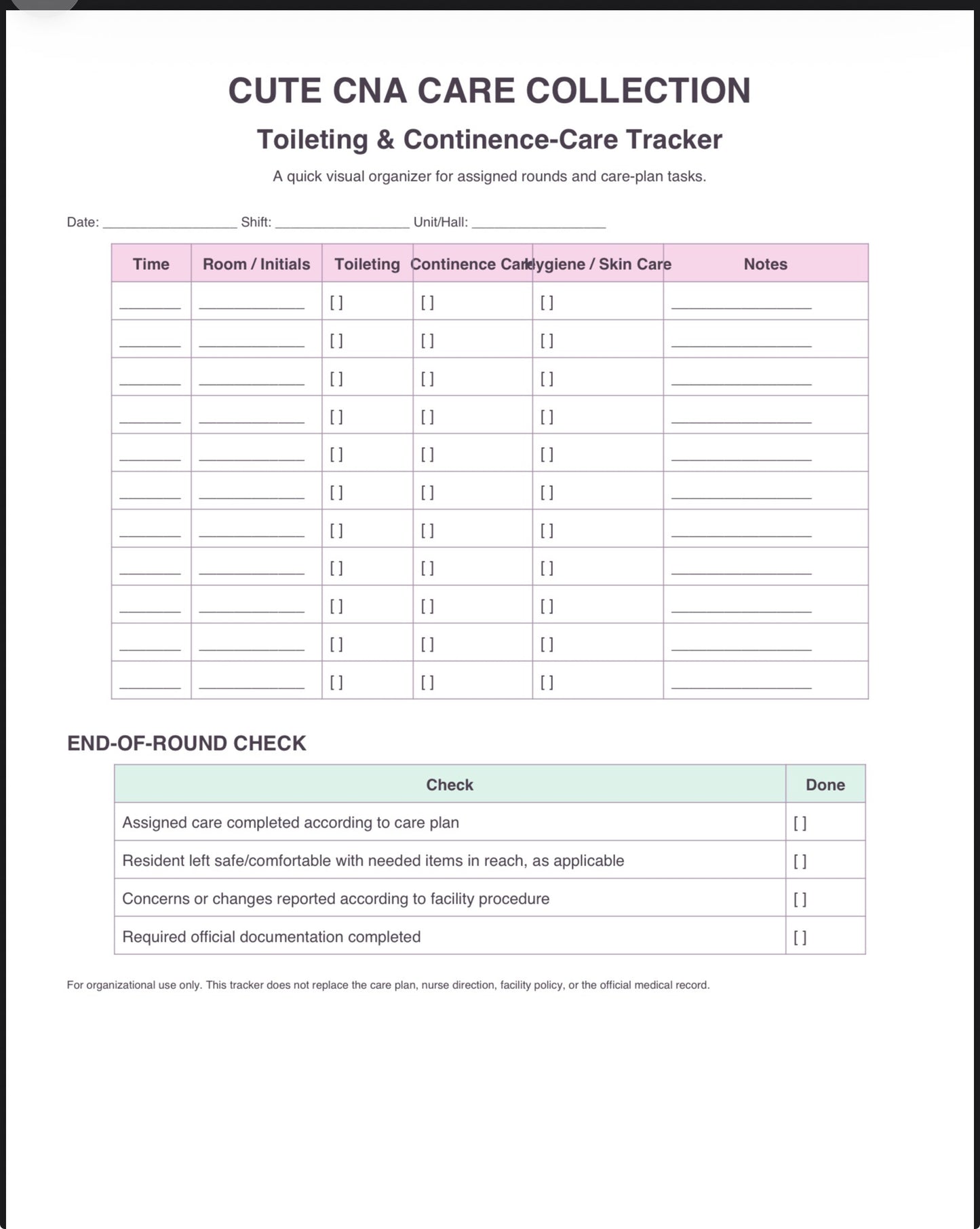 CNA Ultimate Care Bundle 11 Page Printable CNA Shift Planner